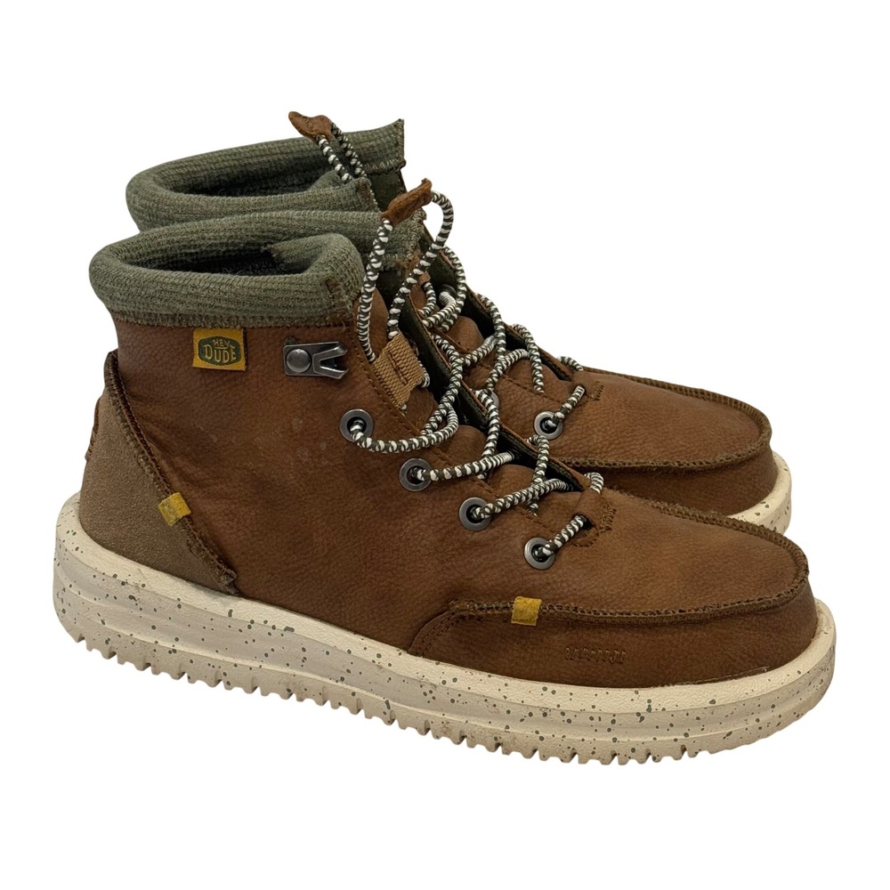 Hey Dude Bradley Boot Youth Size 3 Walnut Brown Leather Moc Toe Boots